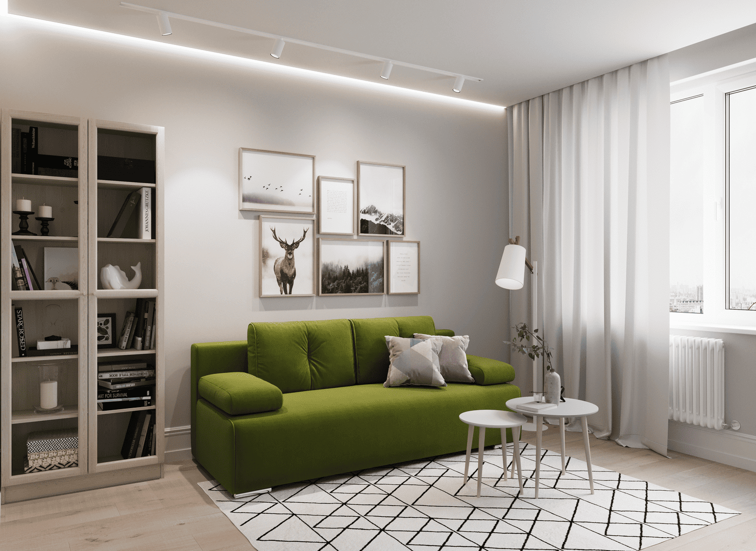 Сдержанный и уютный диван MOON Family 043 в гостиной в
        стиле сканди.