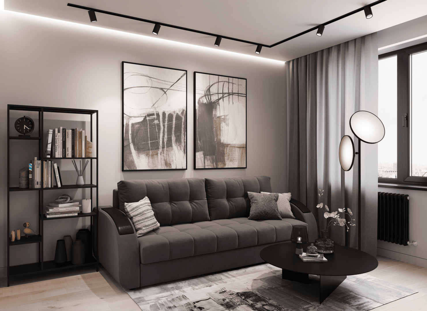 Зона отдыха в гостиной в стиле контемпорари с диваном MOON Family
        109