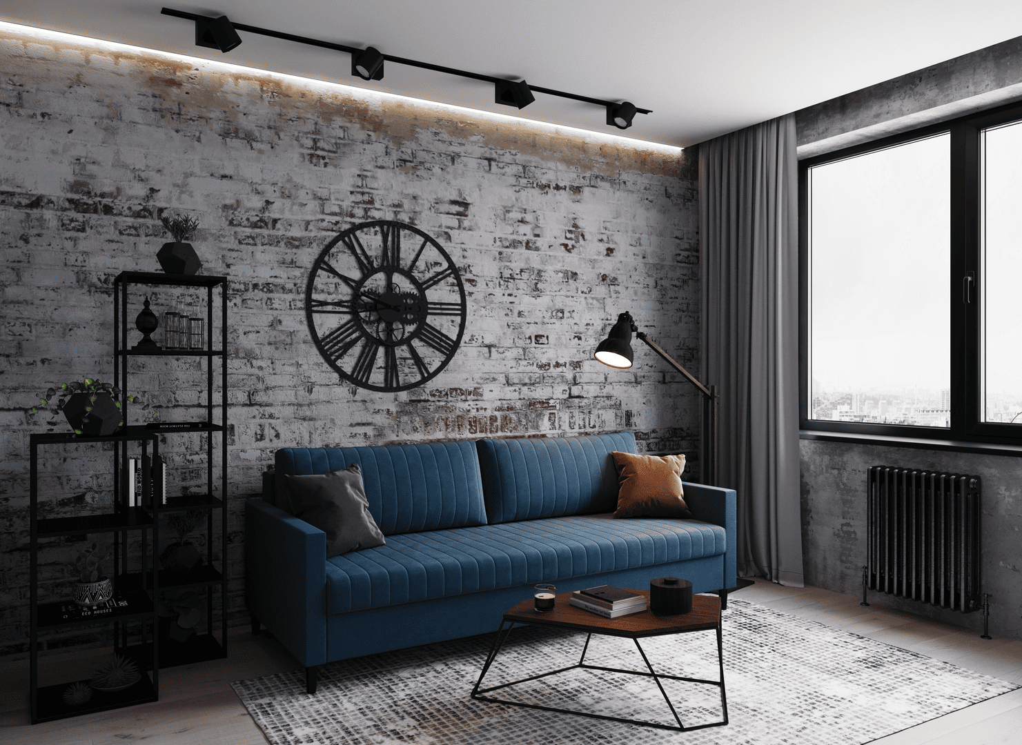 Индустриальный шарм лофта с броским диваном MOON
        Family 143 в центре композиции.